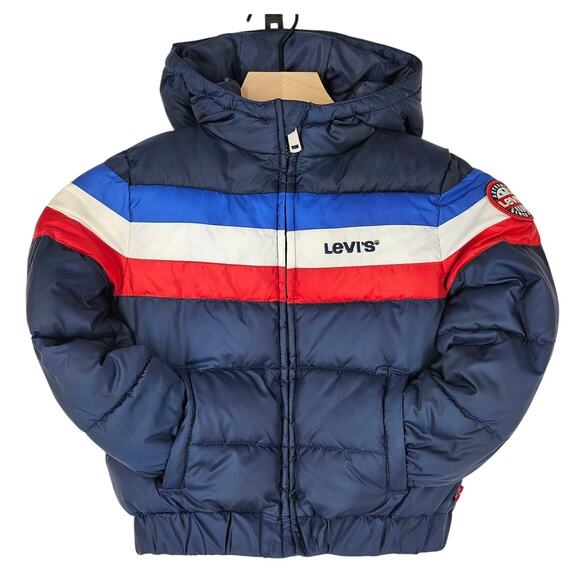 LEVI STRAUSS & CO Boys 4T Blue with Red/White/Blue Striped Puffer Jacket Levi's - Picture 1 of 13